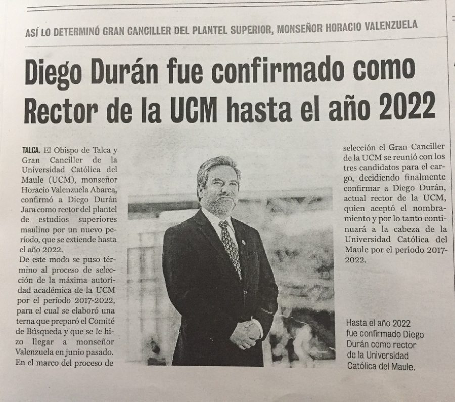 19 de julio en Diario La Prensa: “Diego Durán fue confirmado como Rector de la UCM hasta el año 2022”