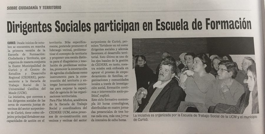 19 de octubre en Diario La Prensa: “Dirigentes Sociales participan en Escuela de Formación”