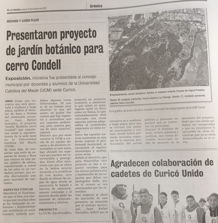 19 de octubre en Diario La Prensa: “Presentaron proyecto de jardín botánico para cerro Condell”