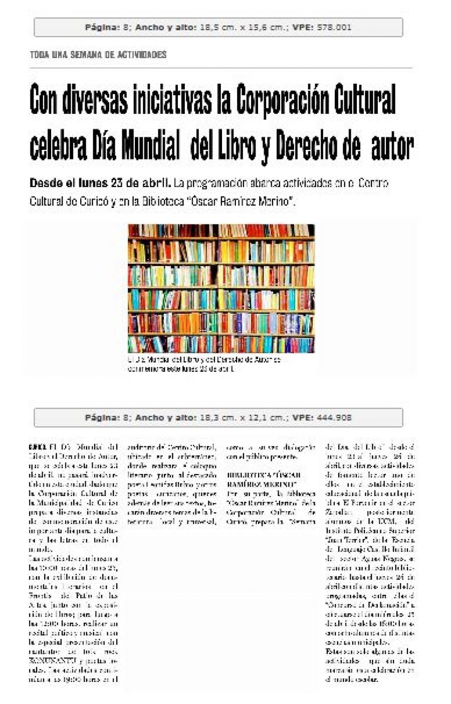 21 de abril en Diario La Prensa: “Con diversas iniciativas la Corporación Cultural celebra el Día Mundial del Libro y Derecho de autor”