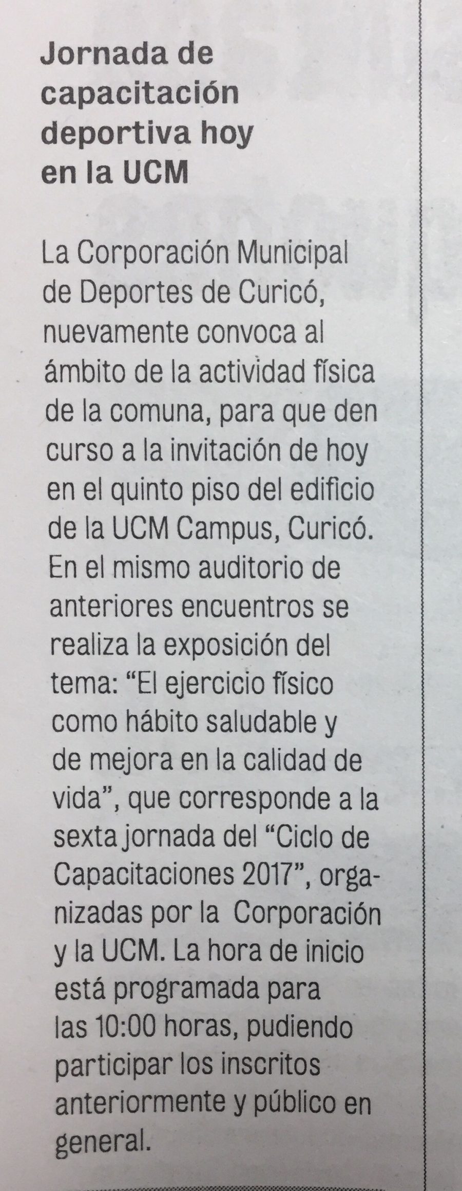 21 de octubre en Diario La Prensa: “Jornada de capacitación deportiva hoy en la UCM”