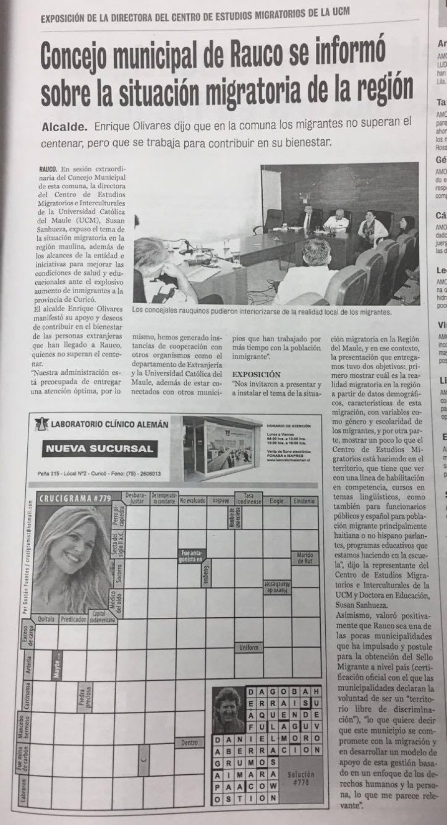 21 de noviembre en Diario La Prensa: “Concejo municipal de Rauco se informó sobre la situación migratoria de la región”