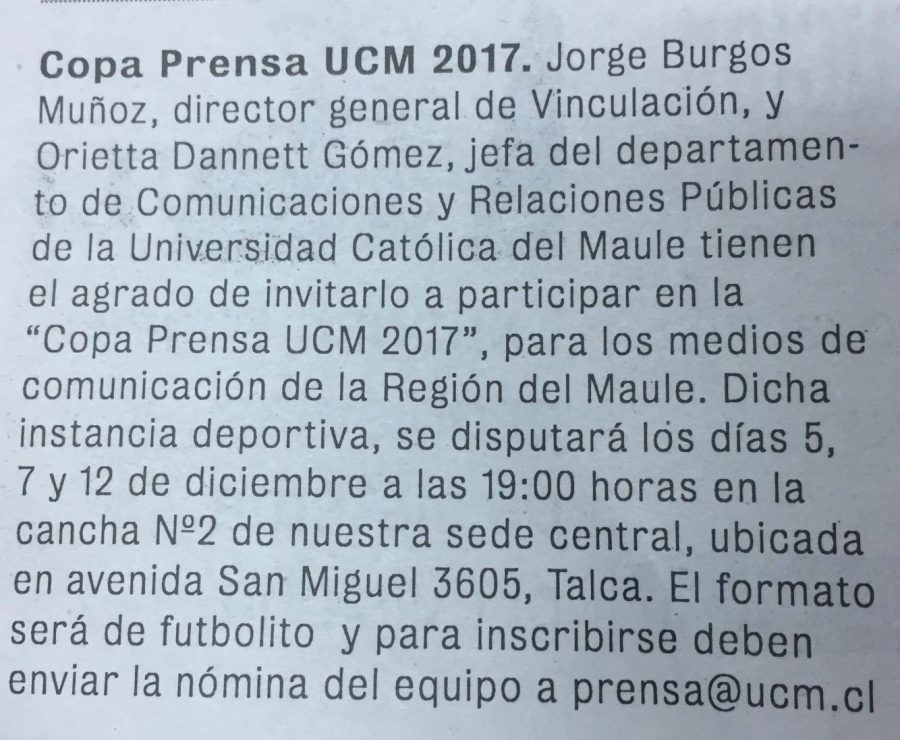 21 de noviembre en Diario La Prensa: “Copa Prensa UCM 2017”