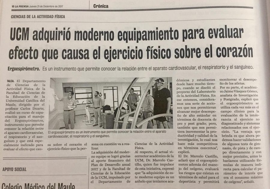 21 de diciembre en Diario La Prensa: “UCM adquirió moderno equipamiento para evaluar efecto que causa ejercicio físico sobre el corazón”