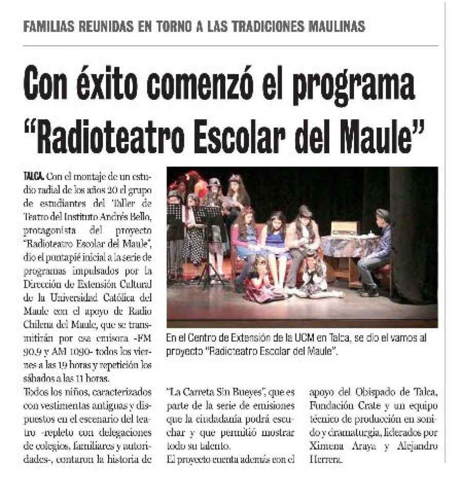22 de mayo en Diario La Prensa: “Con éxito comenzó el programa “Radioteatro Escolar del Maule”