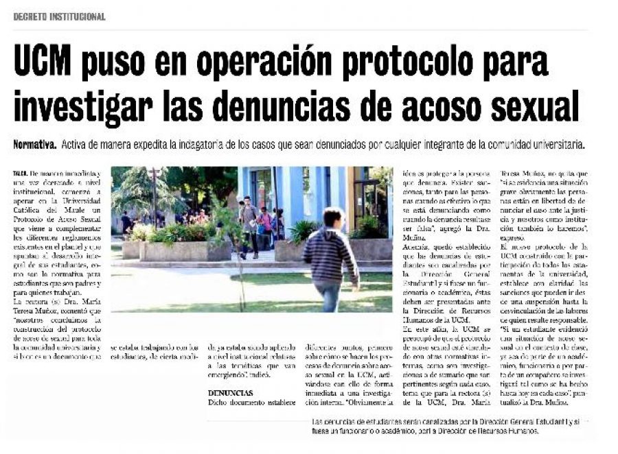 22 de mayo en Diario La Prensa: “UCM puso en operación protocolo para investigar las denuncias de acoso sexual”
