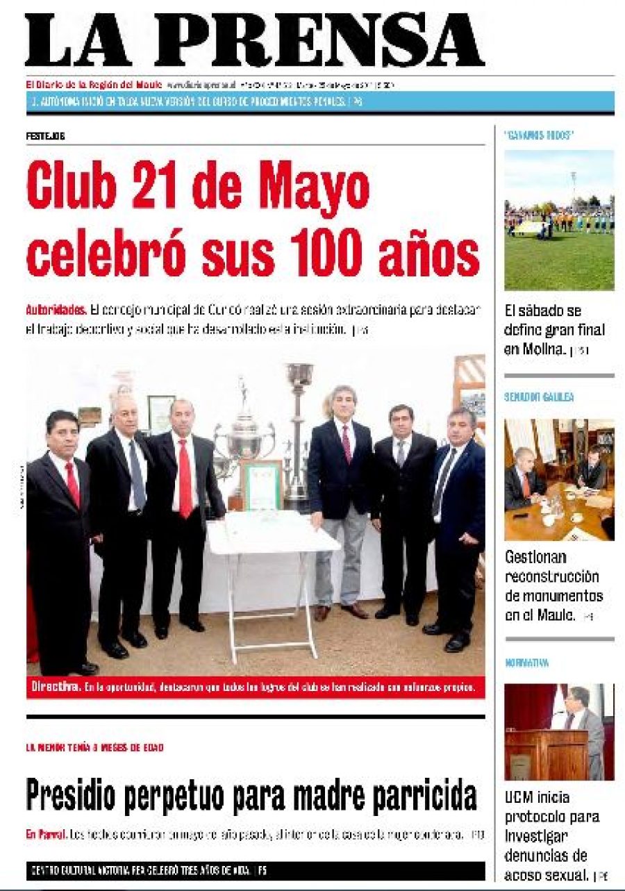 22 de mayo en Diario La Prensa: “Club 21 de Mayo celebró sus 100 años”