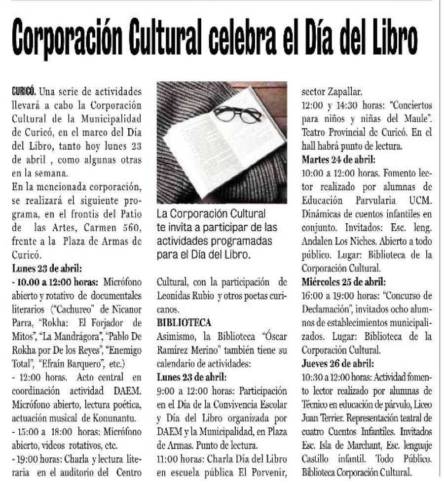 23 de abril en Diario La Prensa: “Corporación Cultural celebra el Día del Libro”