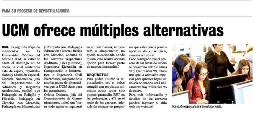 24 de enero en Diario La Prensa: “UCM ofrece múltiples alternativas”