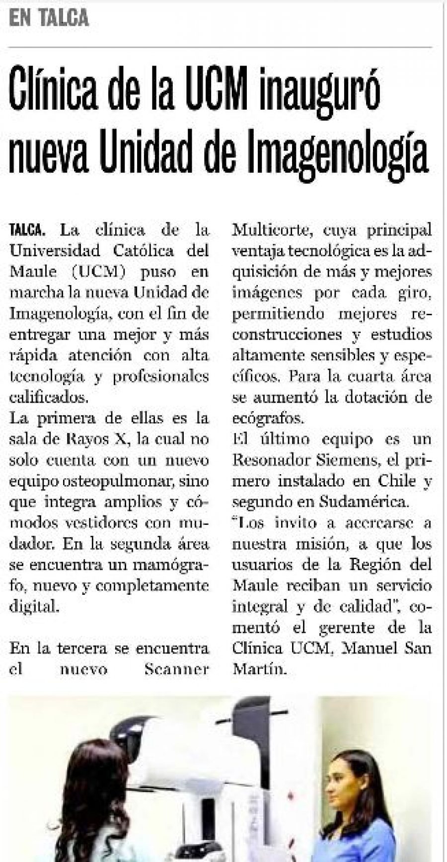 24 de abril en Diario La Prensa: “Clínica de la UCM inauguró nueva Unidad de Imagenología”