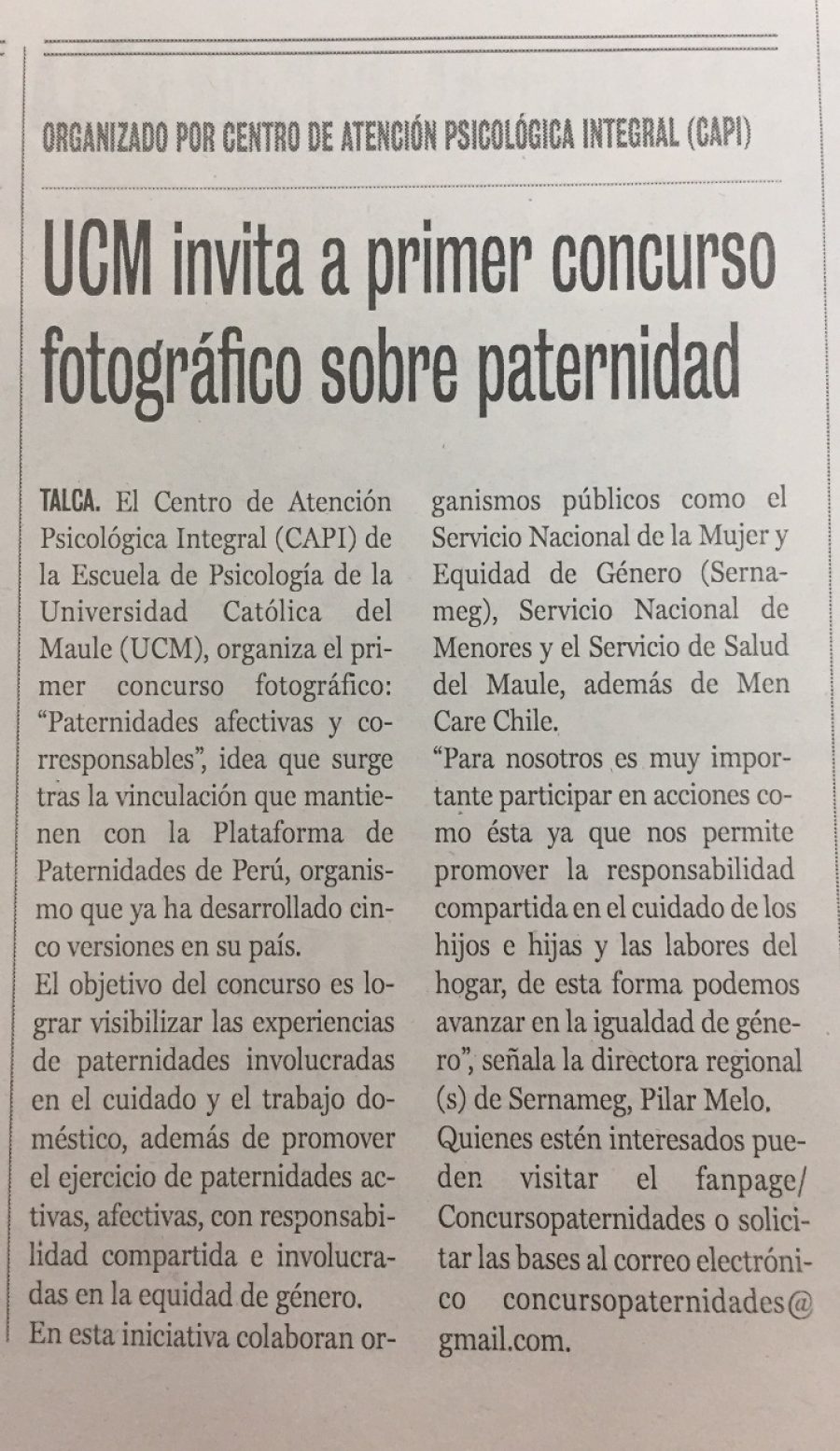 24 de junio en Diario La Prensa: “UCM invita a primer concurso fotográfico sobre paternidad”