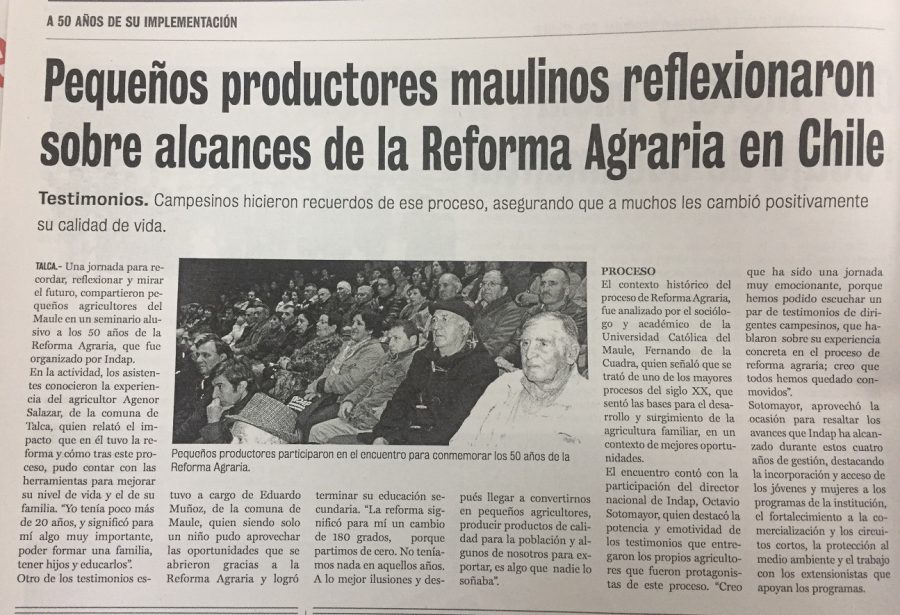 24 de agosto en Diario La Prensa: “Pequeños productores maulinos reflexionaron sobre alcances de la Reforma Agraria en Chile”