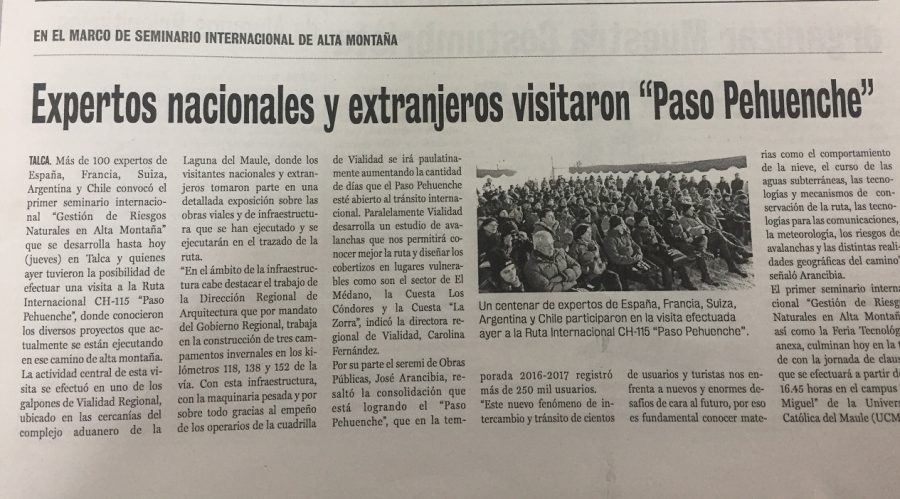 24 de agosto en Diario La Prensa: “Expertos nacionales y extranjeros visitaron “Paso Pehuenche”