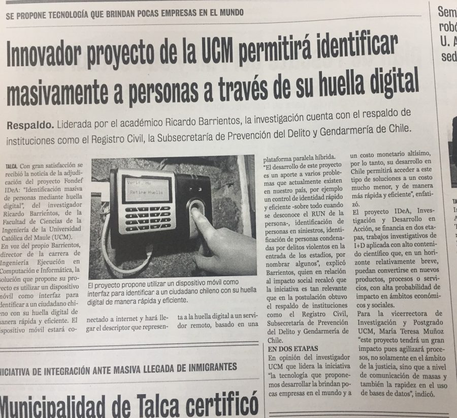 24 de octubre en Diario La Prensa: “Innovador proyecto de la UCM permitirá identificar masivamente a personas a través de su huella digital”