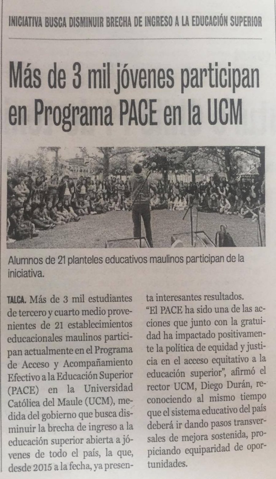 24 de noviembre en Diario La Prensa: “Más de 3 mil jóvenes participan en Programa PACE en la UCM”