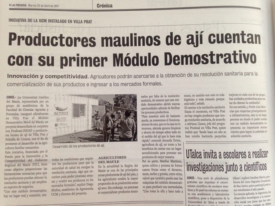 25 de abril en Diario La Prensa: “Productores maulinos de ají cuentan con su primer Módulo Demostrativo”