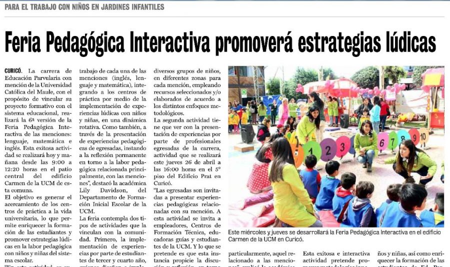 25 de abril en Diario La Prensa: “Feria Pedagógica Interactiva promoverá estrategias lúdicas”