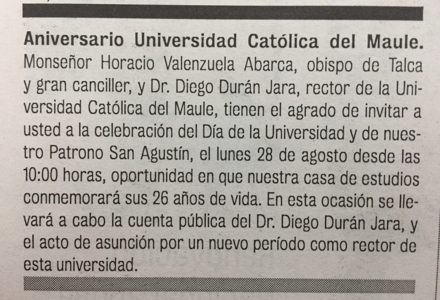 25 de agosto en Diario La Prensa: “Aniversario Universidad Católica del Maule”
