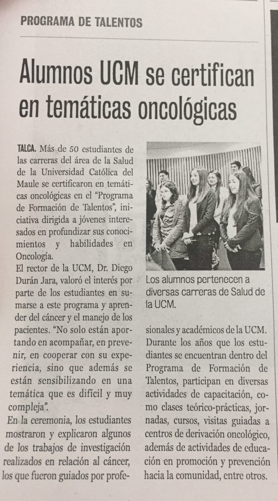 25 de septiembre en Diario La Prensa: “Alumnos UCM se certifican en temáticas oncológicas”