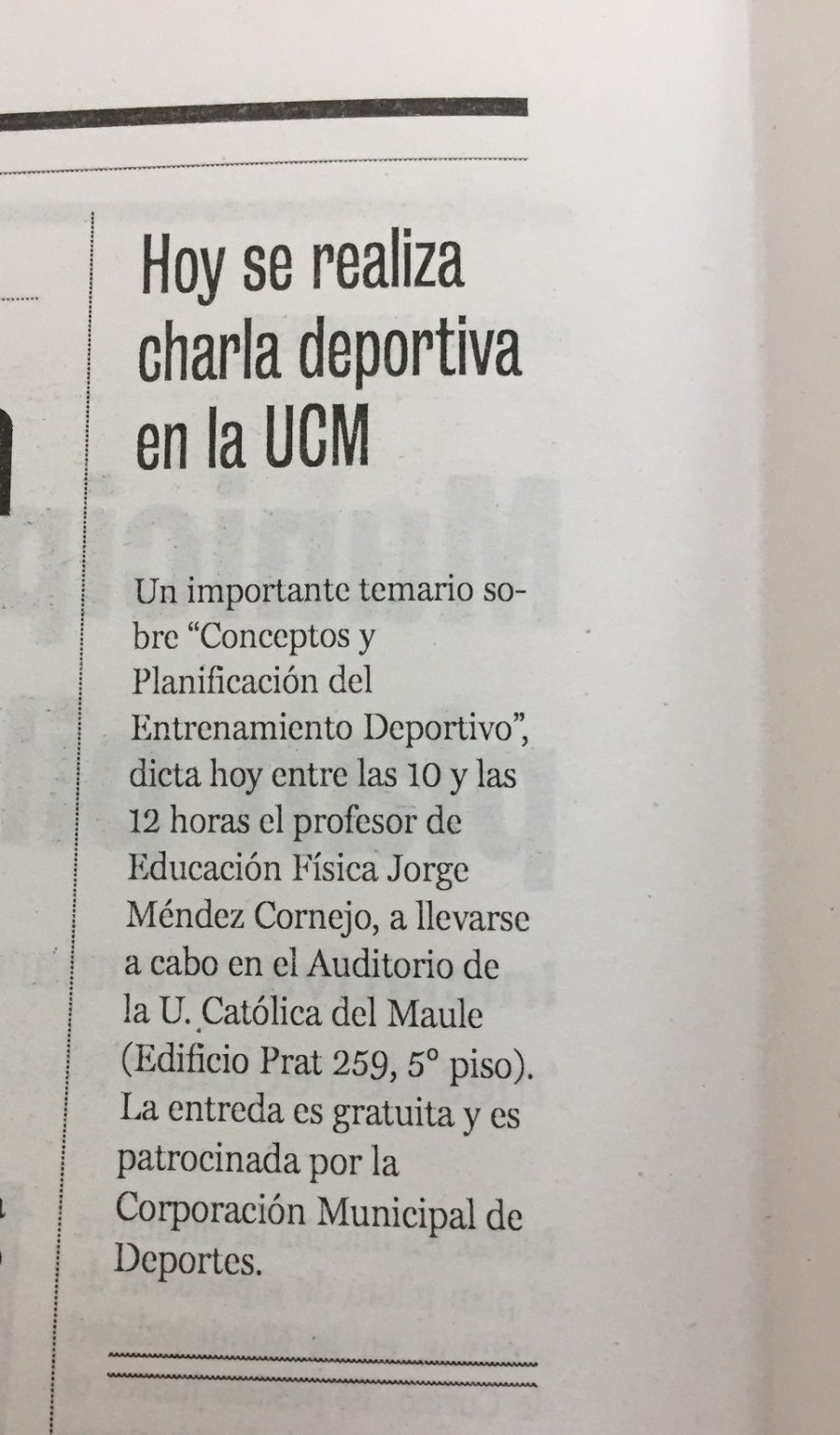 27 de mayo en Diario La Prensa: “Hoy se realiza charla deportiva en la UCM”