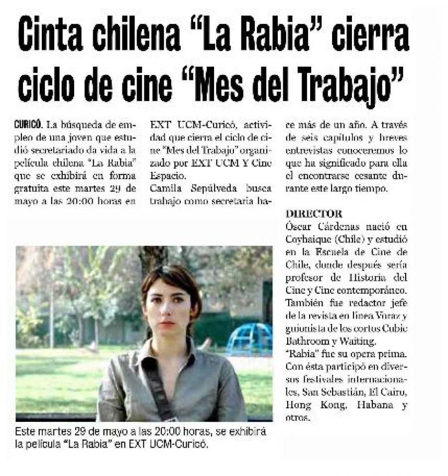 27 de mayo en Diario La Prensa: “Cinta chilena “La Rabia” cierra ciclo de cine “Mes del Trabajo”