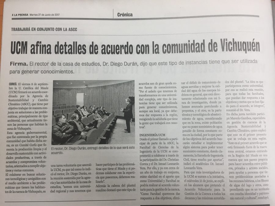 27 de junio en Diario La Prensa: “UCM afina detalles de acuerdo con la comunidad de Vichuquén”