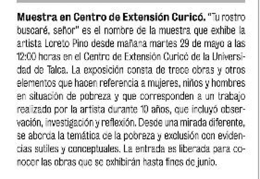 28 de mayo en Diario La Prensa: “Muestra en Centro de Extensión Curicó”