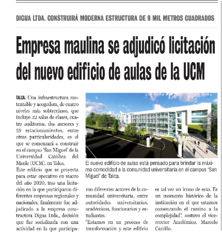 28 de julio en Diario La Prensa: “Empresa maulina se adjudicó licitación del nuevo edificio de aulas de la UCM”