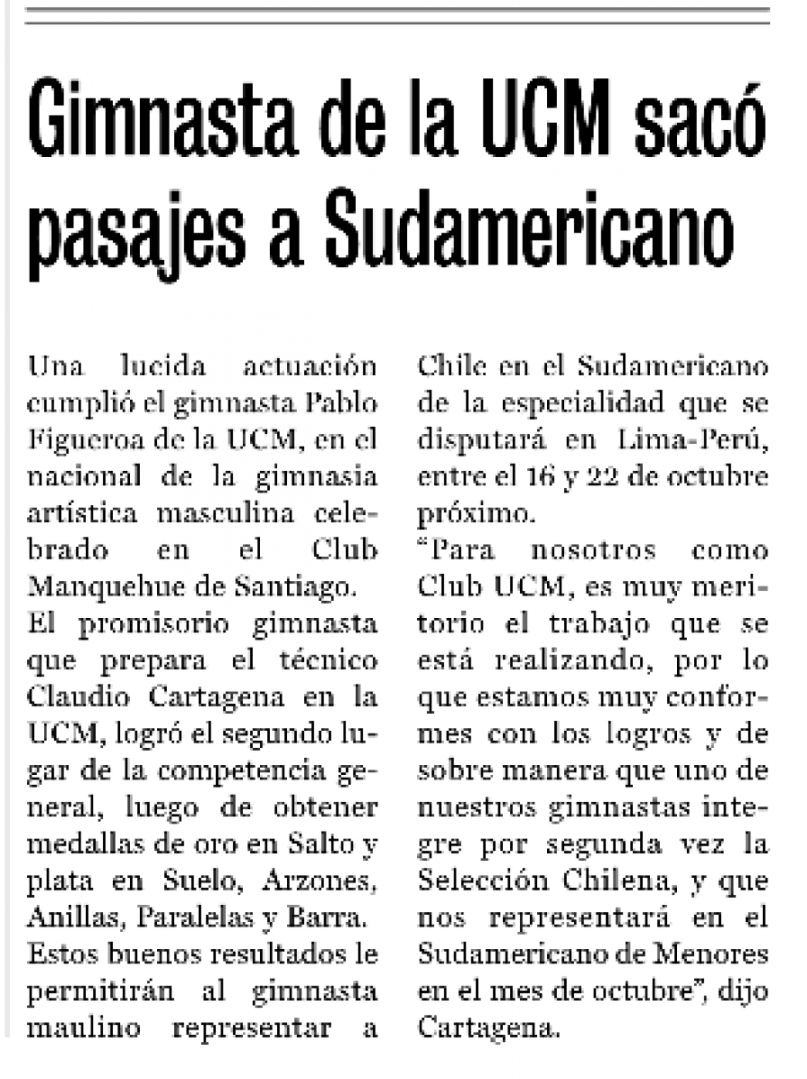 28 de agosto en Diario La Prensa: “Gimnasta de la UCM sacó pasajes a Sudamericano”