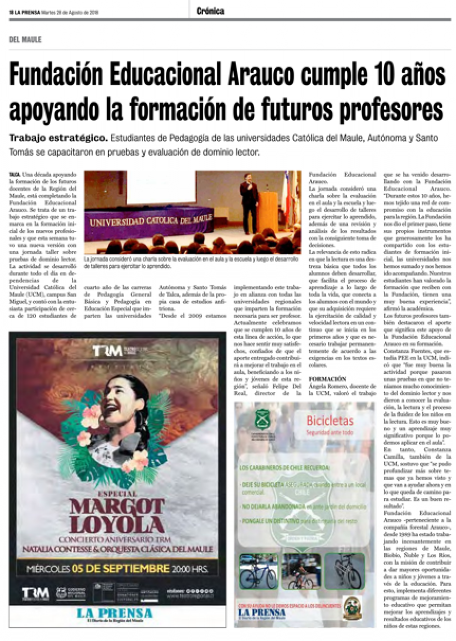 28 de agosto en Diario La Prensa: “Fundación Educacional Arauco cumple 10 años apoyando la formación de futuros profesores”