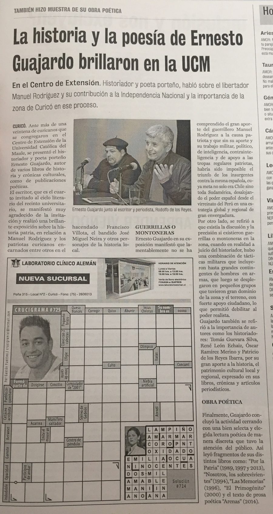 28 de septiembre en Diario La Prensa: “La historia y la poesía de Ernesto Guajardo brillaron en la UCM”