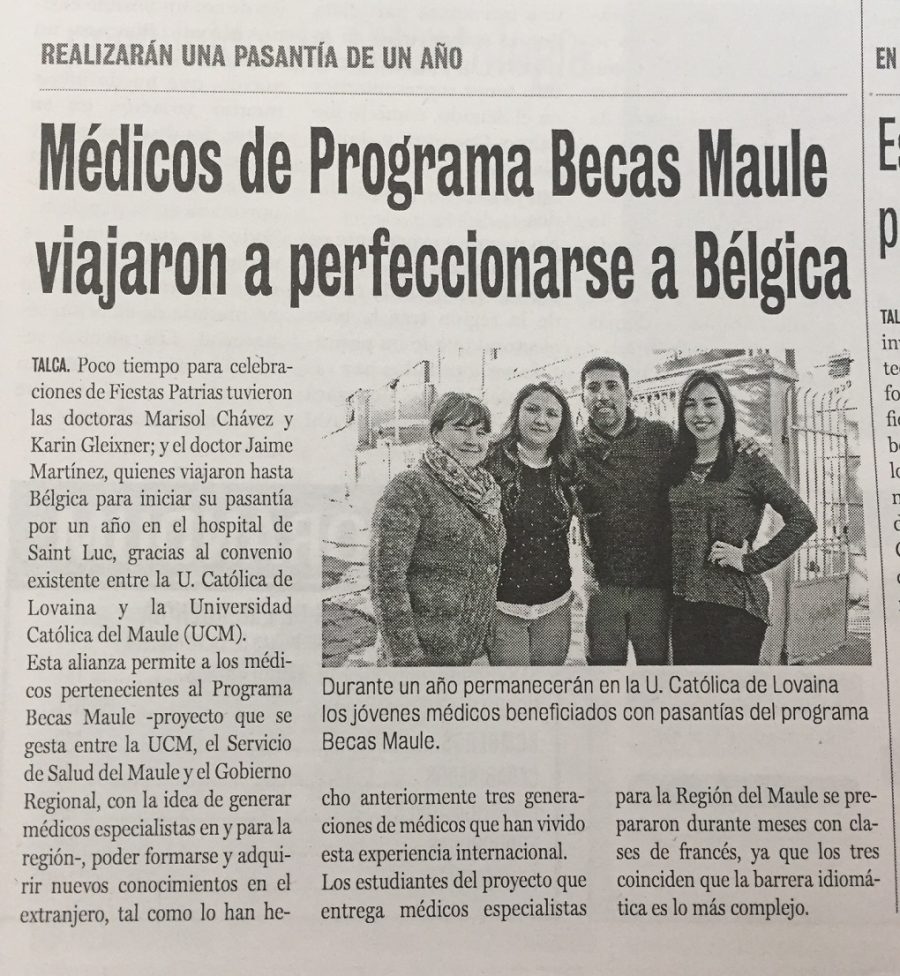 28 de septiembre en Diario La Prensa: “Médicos de Programa Becas Maule viajaron a perfeccionarse a Bélgica”