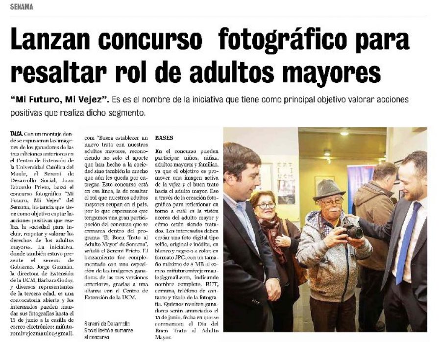 29 de mayo en Diario La Prensa: “Lanzan concurso fotográfico para resaltar rol de adultos mayores”