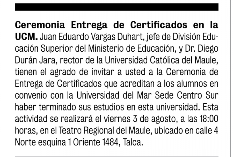 29 de julio en Diario La Prensa: “Ceremonia Entrega de Certificados en la UCM”