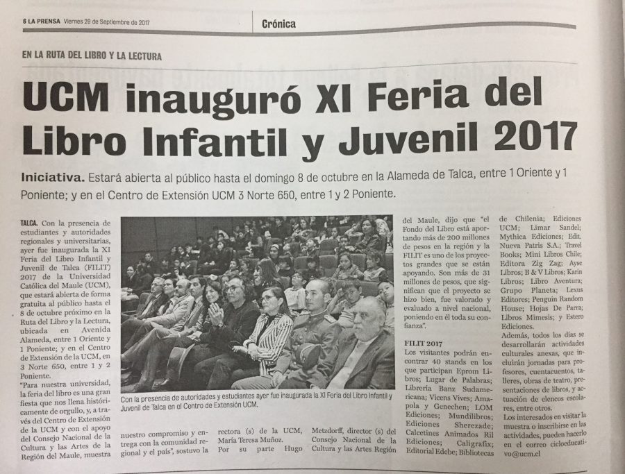 29 de septiembre en Diario La Prensa: “UCM inauguró XI Feria del Libro Infantil y Juvenil 2017”