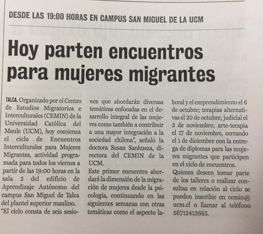 29 de septiembre en Diario La Prensa: “Hoy parten encuentros para mujeres migrantes”
