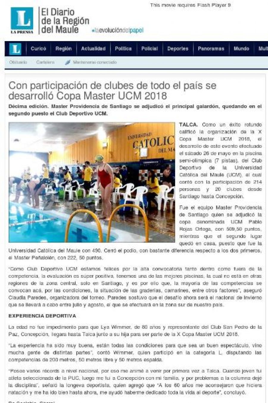 30 de mayo en Diario La Prensa: “Con participación de clubes de todo el país se desarrolló Copa Master UCM 2018”