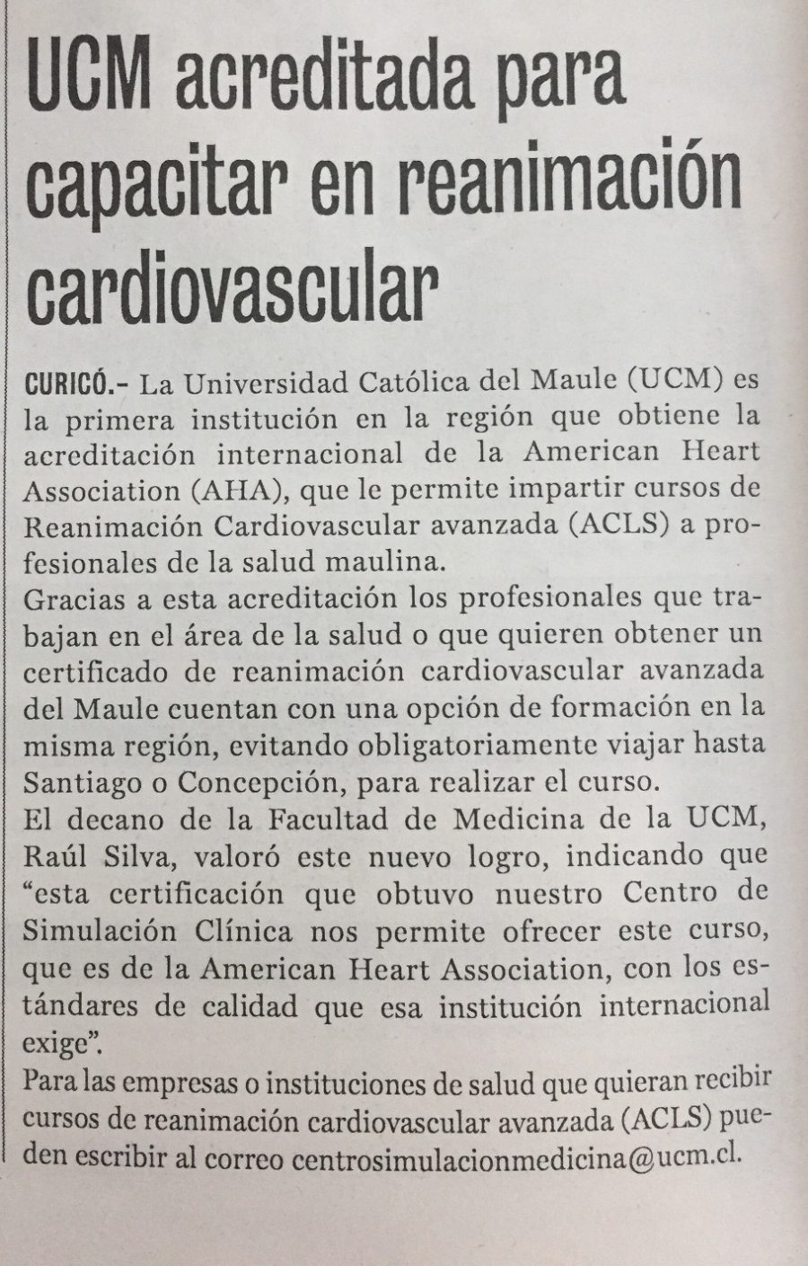 30 de agosto en Diario La Prensa: “UCM acreditada para capacitar en reanimación cardiovascular”