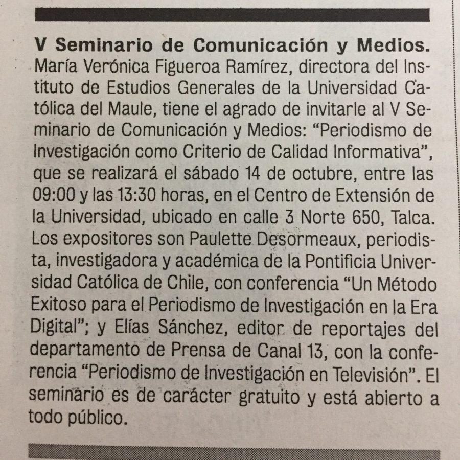 30 de septiembre en Diario La Prensa: “V Seminario de Comunicación y Medios”