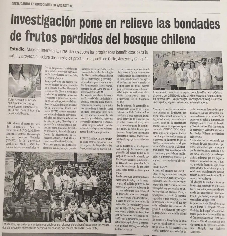 30 de noviembre en Diario La Prensa: “Investigación pone en relieve las bondades de frutos perdidos del bosque chileno”