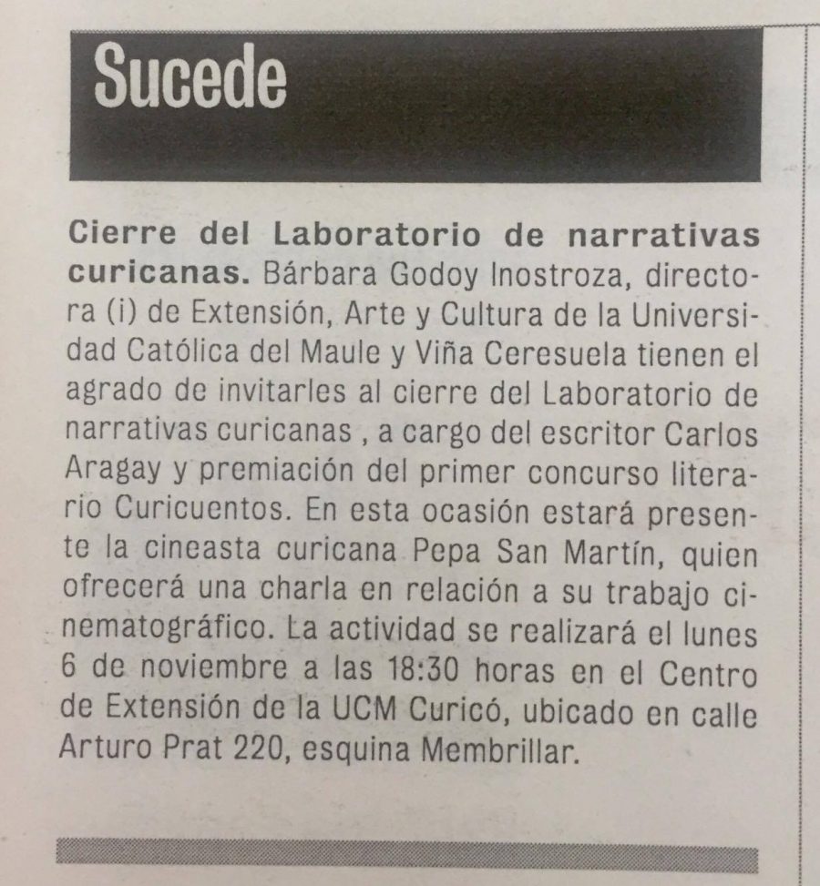 04 de noviembre en Diario La Prensa: “Cierre del Laboratorio de narrativas curicanas”