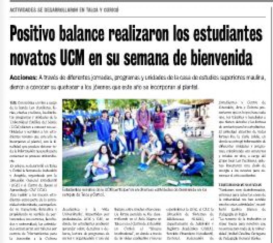 14 de marzo en Diario La Prensa: “Positivo balance realizaron los estudiantes novatos UCM en su semana de bienvenida”