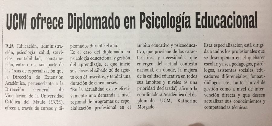 06 de septiembre en Diario La Prensa: “UCM ofrece diplomado en Psicología Educacional”