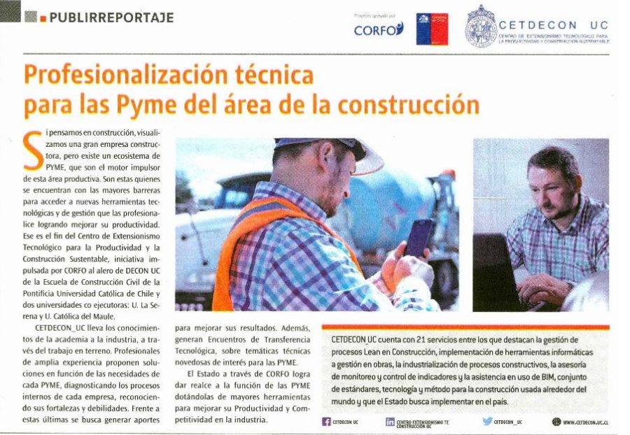20 de marzo en Diario La Tercera Pulso: “Profesionalización técnica para las Pyme del área de la construcción”