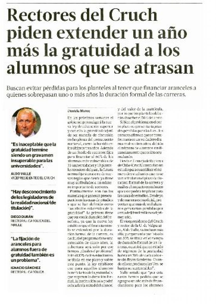 21 de abril en Diario La Tercera: “Rectores del Cruch piden extender un año m{as la gratuidad a los alumnos que se atrasen”