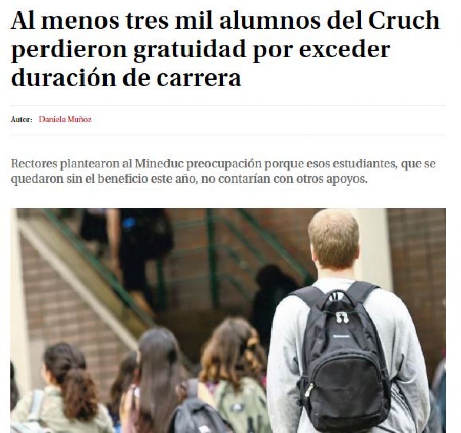 27 de octubre en Diario La Tercera: “Al menos tres mil alumnos del Cruch perdieron gratuidad por exceder duración de carrera”