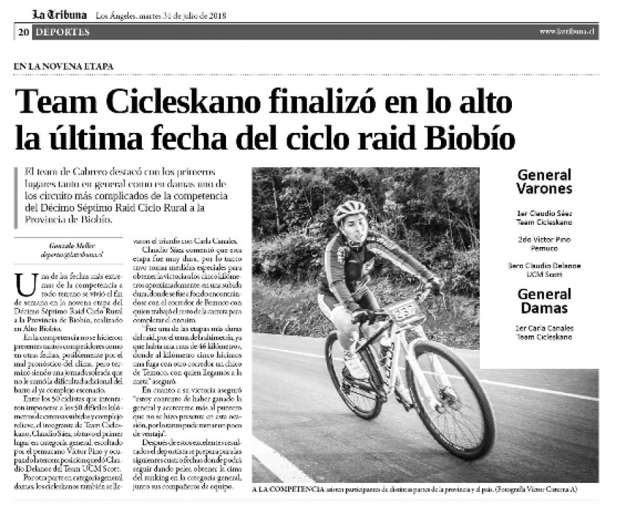 31 de julio en La Tribuna: “Team Cicleskano finalizó en lo alto la última fecha del ciclo raid Biobío”