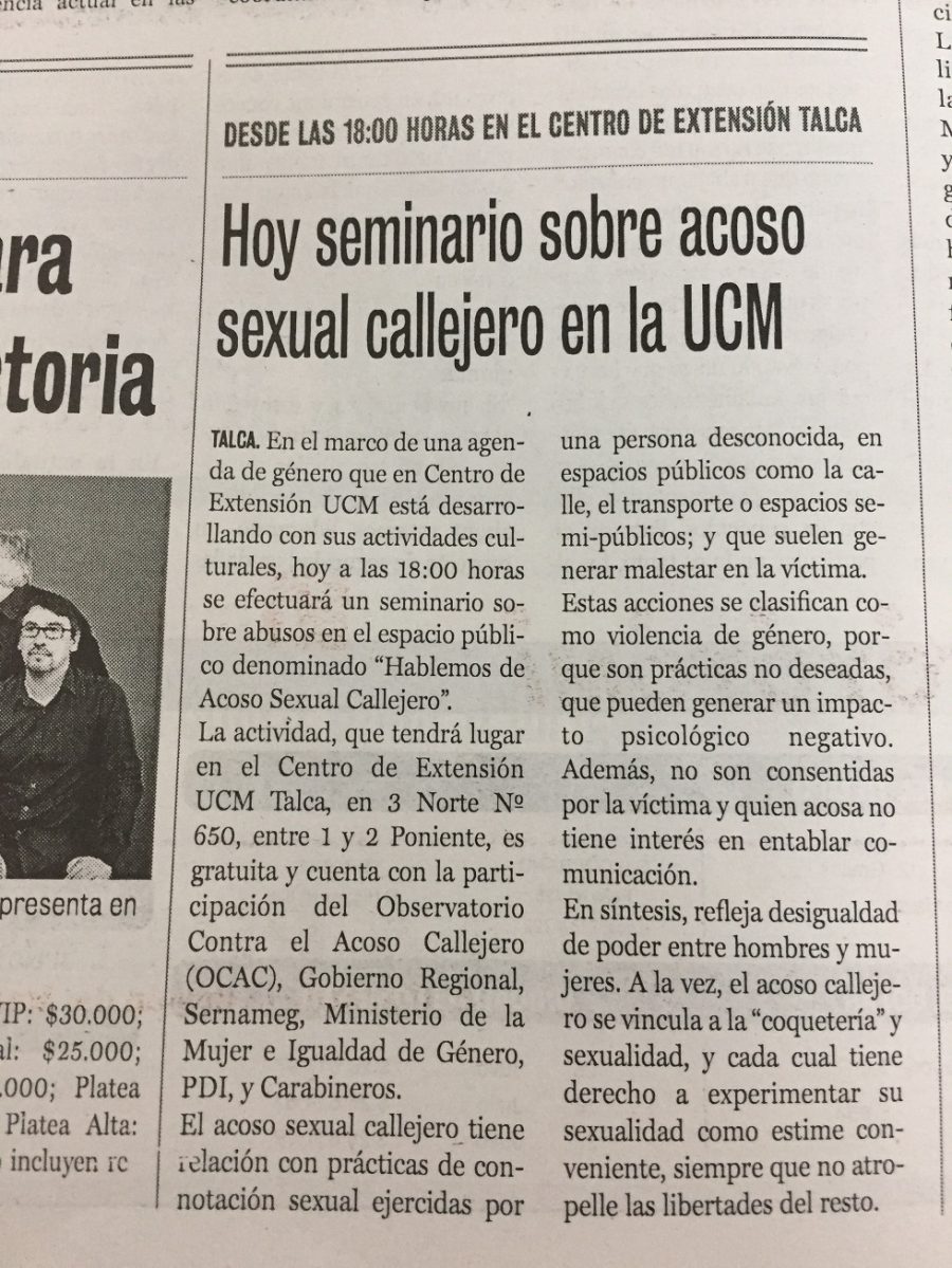 26 de julio en Diario La Prensa: “Hoy seminario sobre acoso sexual callejero en la UCM”
