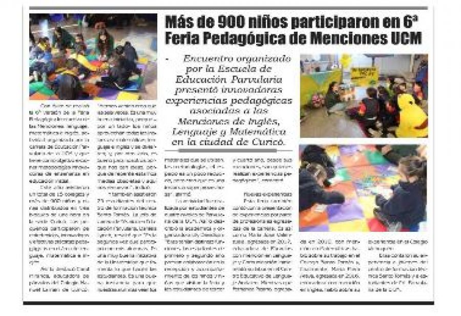 03 de mayo en Diario El Lector: “Más de 900 niños participaron en 6° Feria Pedagógica de Menciones UCM”