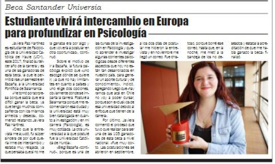 04 de enero en Diario El Lector: “Estudiante vivirá intercambio en Europa para profundizar en Psicología”